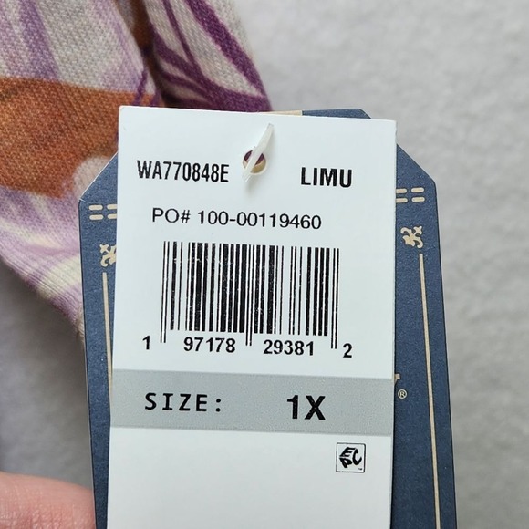 Democracy Top Womens 1X Tropical Palm Leaf 3/4 Sleeve Knit Twist Front Plus Size - Picture 4 of 10